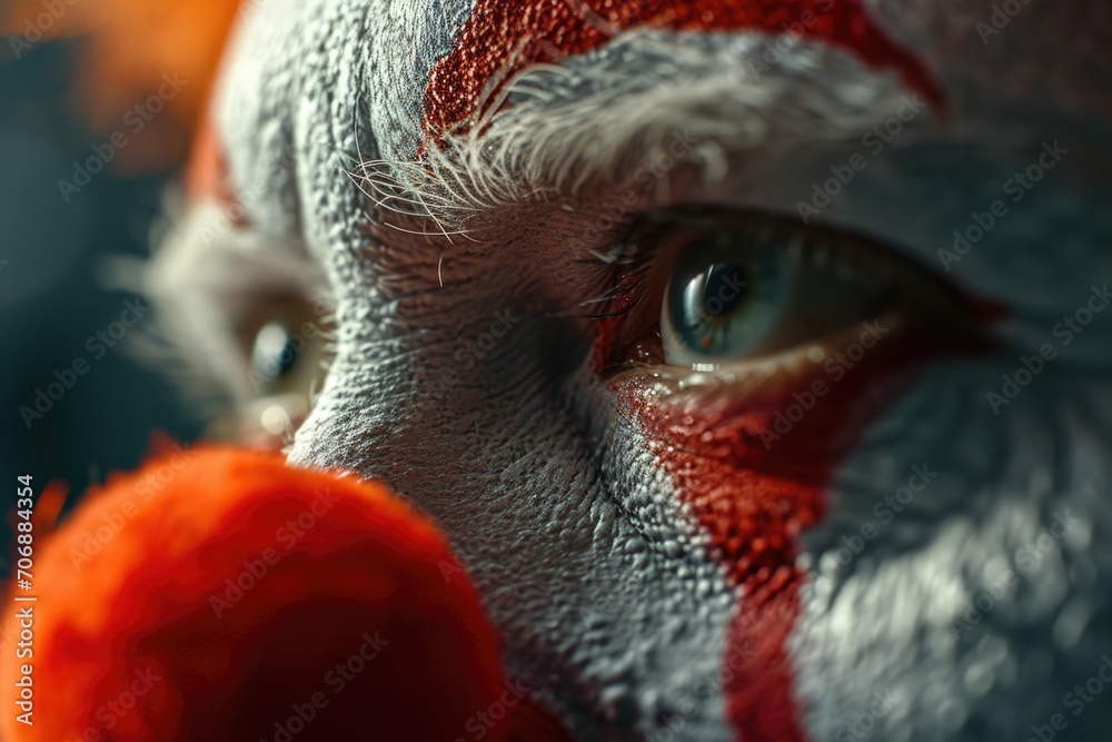 Poster A close-up view of a person with a painted face. This image can be used for various purposes