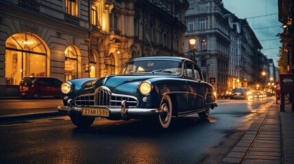 Vintage car in the city in evening