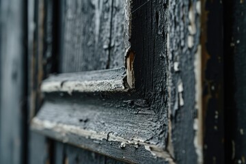 A detailed view of a wooden door with paint peeling off. This image can be used to depict decay, aging, or rustic aesthetics