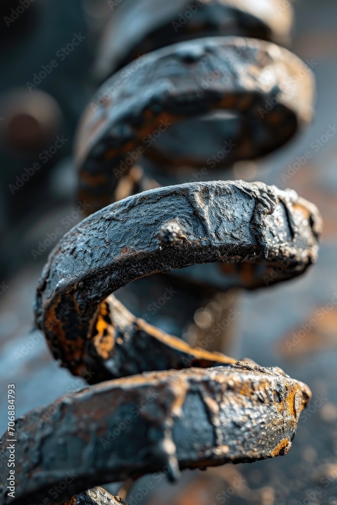 Poster a detailed view of a cluster of rusted metal. this image can be used to depict decay, deterioration,