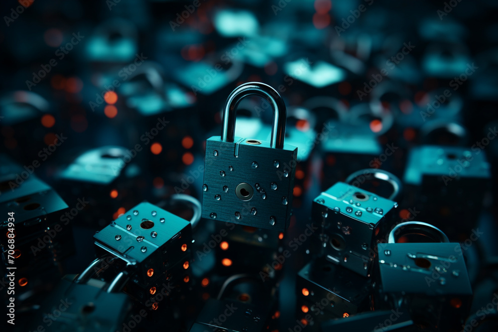 Poster Abstract concept of blockchain security with minimalist lock symbols.