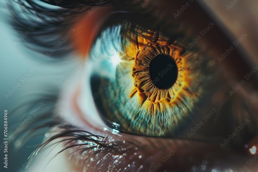 Poster a close-up view of a person's eye. can be used for medical illustrations or as a dramatic element in