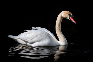Fototapeta premium Beautiful white swan isolated on black background