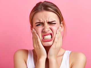 Woman feel toothache from gingivitis, female suffer tooth, decay problems, dental care. sensitive tooth, decay problem, bad breath, Gingival Recession, Oral Hygiene instruction, tooth extraction