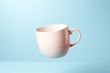 White levitating cup on a pastel background. Good morning concept