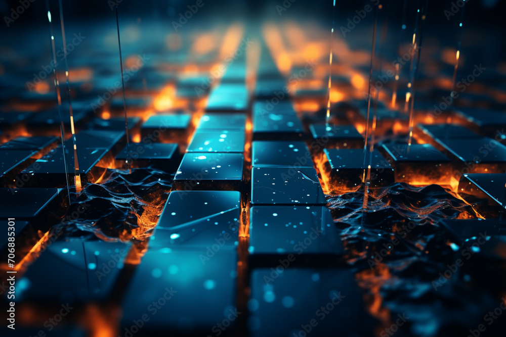Poster abstract, digital art piece representing blockchain encryption.