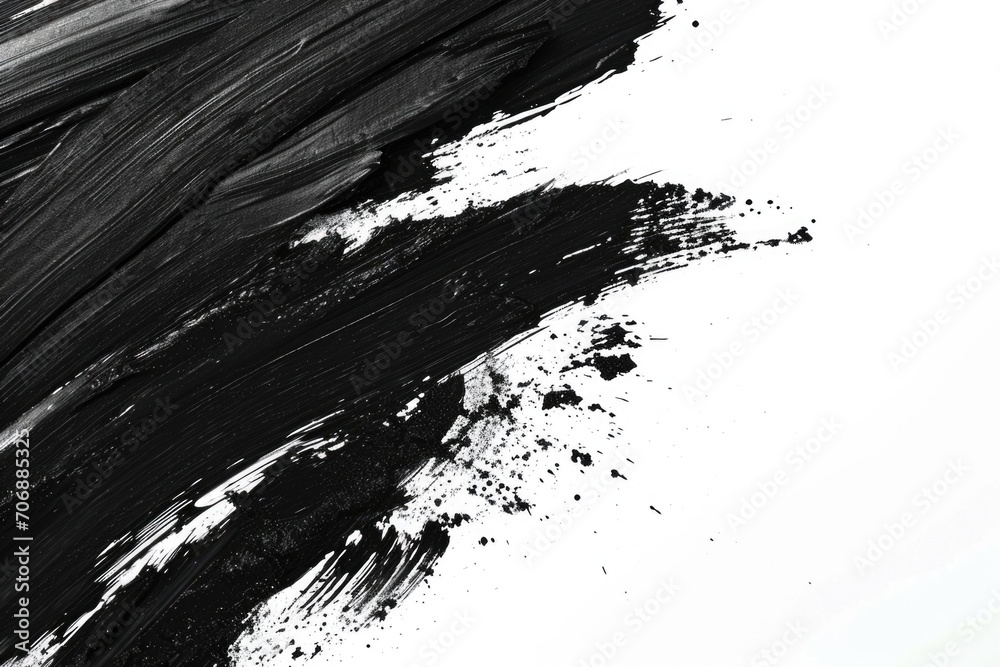 Poster A close-up view of a black brush stroke on a white background. This simple and minimalist image can be used in various design projects