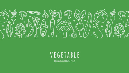 hand drawn vegetables seamless pattern, doodle veggies, great for textiles, wrapping, packaging - vector design on green background - obrazy, fototapety, plakaty