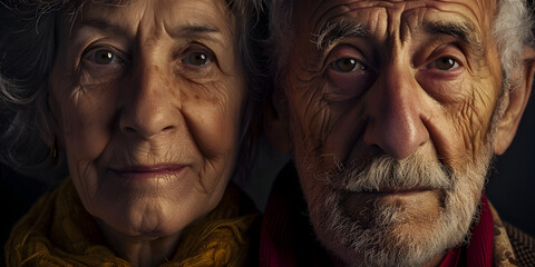 studio portrait of retired senior couple