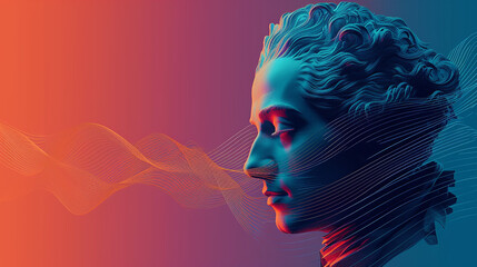 3D Illustration of Wolfgang Amadeus Mozart Surrounded by Colorful Waves
