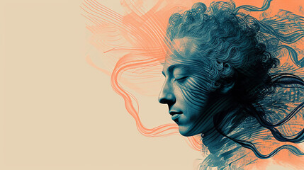 Exposure portrait of Wolfgang Amadeus Mozart combined with abstract lines and curves.