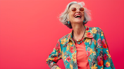 colourful studio portrait of active senior woman