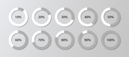 Loading diagram bar. Grey round progress template. 100 percent circle pie bar. Circular chart. Schemes with sectors. Piechart with segments and slices. Vector illustration