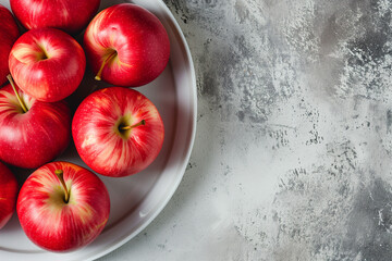 apples in a bowl. copy space. Fresh and sweet apple. Fruits for fitness. Wooden plate with red...
