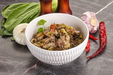 Steamed lamb meat with vegetables