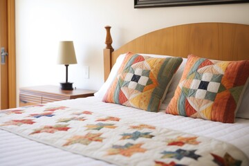 detail of a b&b quilted bedspread and matching pillows - obrazy, fototapety, plakaty