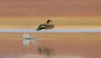 Eurasian Teal (Anas crecca) is a duck that lives in wetlands. It is seen in suitable habitats in...