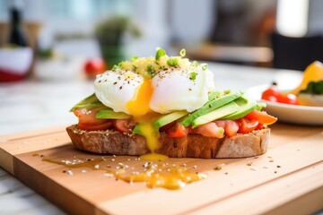 avocado toast on sourdough with poached egg