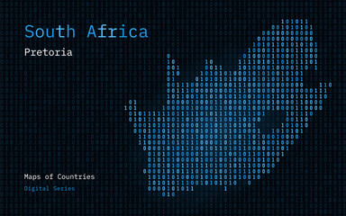 South Africa Map Shown in Binary Code Pattern. TSMC. Matrix numbers, zero, one. World Countries Vector Maps. Digital Series