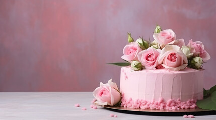 Birthday cake with flowers roses decor for a wedding