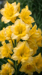 Obraz premium photo close up beatifull light yellow gladiolus flower details. generated AI
