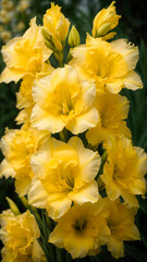 Obraz na płótnie Canvas photo close up beatifull yellow gladiolus flower details. generated AI