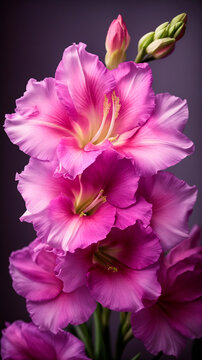 photo close up  beatifull light purple flower gladiolus details. generated AI