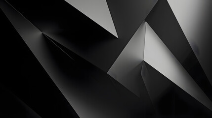 Black white abstract background. Geometric shape. Lines, triangles. 3d effect. Light, glow, shadow. Gradient. Dark grey, silver. Modern, futuristic. - obrazy, fototapety, plakaty