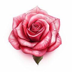 Pink rose with water drops isolated on white background. Vector illustration.