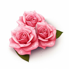 Bouquet of pink roses with water drops isolated on white background