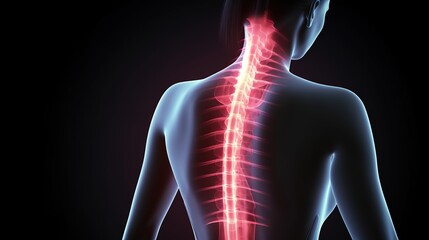 Medical Illustration of Pain in Neck, spine, human spine chiropractor - obrazy, fototapety, plakaty