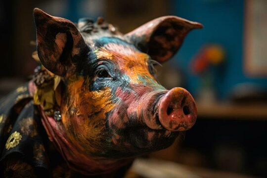 painted pig with makeup. Generative AI