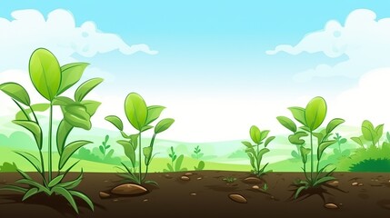 Fototapeta na wymiar illustration of tropical plants and shrubs. summer weather. Cartoon style. Green rural view.