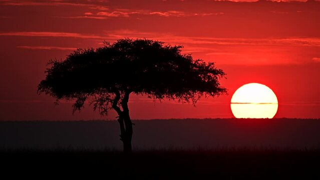 The sunset at Masai Mara within the Maasai Mara National Reserve in Kenya.