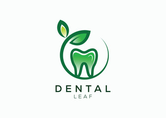 Dental leaf logo design vector template. Natural dental vector logo