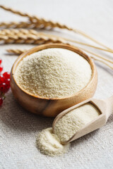 Raw unprepared semolina in bowl