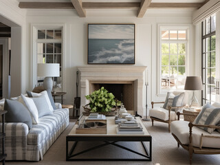 Inviting coastal living room with an eclectic mix of vintage and modern decor