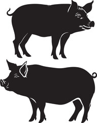 Pig silhouettes set isolated on white background