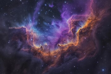 A Vivid and Fantastical Nebula with Dynamic Cloud Formations in a Starry Sky