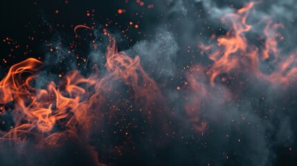 vector smoke, flying up sparks and fire particles  - obrazy, fototapety, plakaty