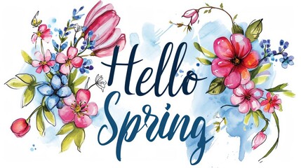 Fototapeta na wymiar Vector watercolor spring happy spring vector illustration Hello Spring