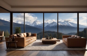 modern creative living room interior design backdrop ideas concept house beautiful background elevation of a sofa. large window, A beautiful beach view was shown through the window.