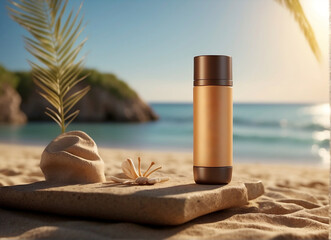 SPA Cosmetics Mockup. sun cream bottle mockup. Nourishing body lotion in attractive packaging for skin care and hygiene.	