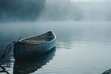 canoe in the water in nature with fog
