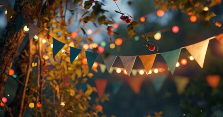 colorful bunting for a party in a garden