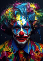 Obraz premium colorful clown with colorful paint, makeup and a tie,