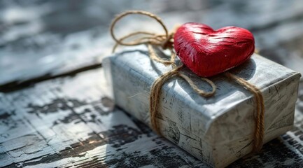 gift wrapped box, red heart