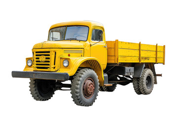 Old antique yellow truck, cut out - stock png.