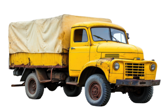 Old antique yellow truck, cut out - stock png.