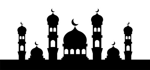 Silhouette Islamic building mosque banner decoration vector illustration